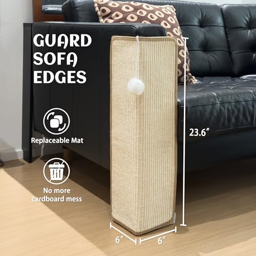 PETKARAY Under-Furniture Cat Scratcher, 23.6'' Sisal Scratching Post for Couch Corner, Furniture Protector Scratch Pad for Sofa with Toy Ball