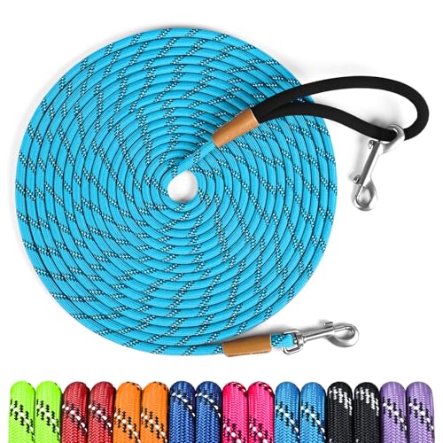 lynxking Long Dog Leash Reflective 15ft 30ft 50ft Check Cord Training Lead Padded Handle Heavy Duty Rope for Puppy Small Medium Large Dogs (Light