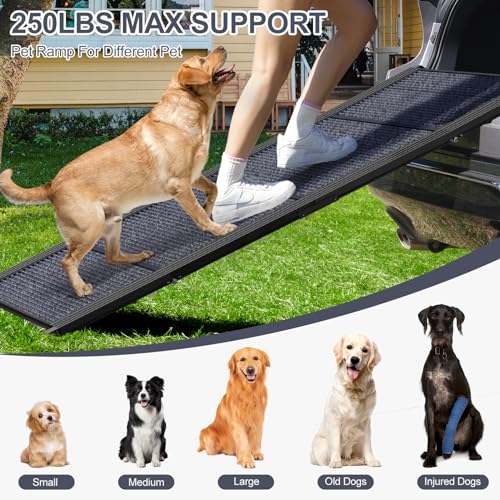 Dog Ramp for Car 63" Long & 17" Wide Portable Dog Ramps for Large Dogs with Non-Slip Rug Surface Dog Car Ramp for SUV Car & Truck, Folding Dog Ramp Up to 250LBS