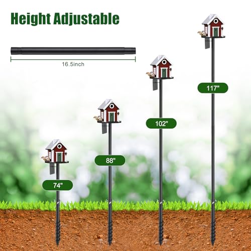 Heavy Duty Bird Feeder Pole - 88" Adjustable Bird House Stand Outdoor, Anti-Tip Auger & Stable Mount for Smart Camera Birdfeeder,Bluebird House, Bird Buddy, Birdfy