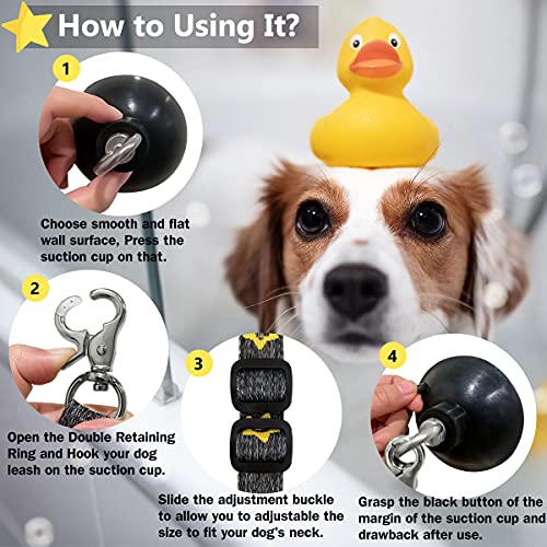 Dog Bathing Tether with Heavy Suction Cup, Dog Grooming Tub Restraint Leash with Adjustable Collar for Pet Cat Shower and Grooming