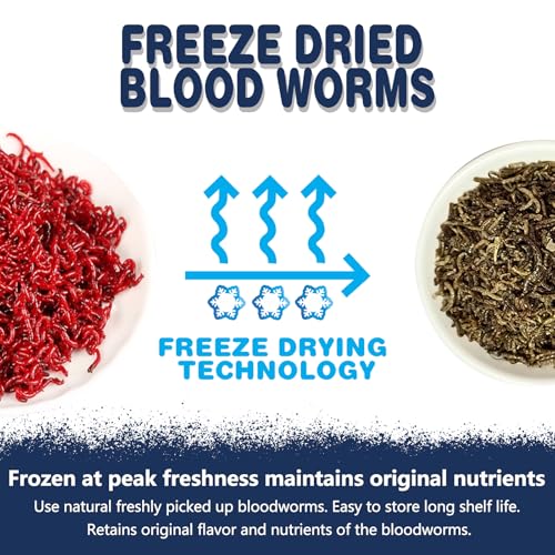 JADINGSFRAM Blood Worms Fish Food 3.5 oz, Freeze Dried Bloodworms for Fish, Bloodworms Fish Food for Freshwater Saltwater Tropical Fish Betta Cichlid Goldfish Guppy Turtle (3.5 OZ)