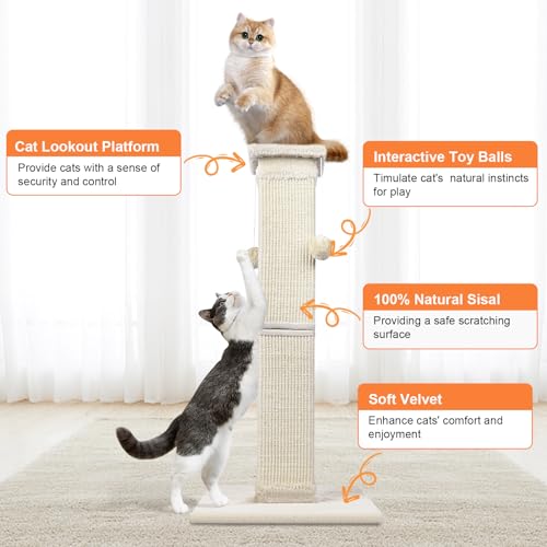 Cat Scratching Post 33 Inch Nature Sisal Cat Scratch Post for Indoor Cats, Large Cat Scratcher Protect Your Furniture, for All Breeds