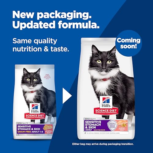 Hill's Science Diet Adult 1-6 Sensitive Stomach & Skin Dry Cat Food, Grain Free Salmon & Yellow Peas, 13 lb. Bag (Updated Formula)