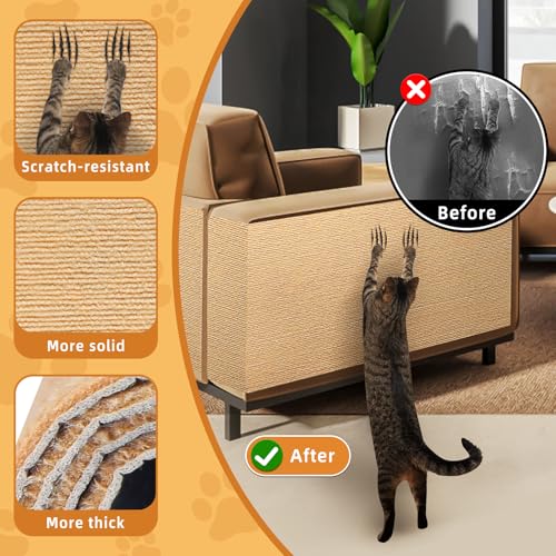 4pack Cat Scratch Couch Furniture and Wall Protector | Adhesive Cat Scratch Pad for Covering Cat Tower, DIY Climbing Cat Scratcher Couch Protector from Cat Claws Scratching (Khaki)