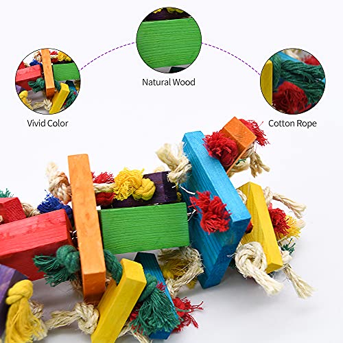 RUBY.Q Large Parrot Toy, 20in Bird Parrot Toy, Multicolored Natural Wooden Bird Chewing Toys for Large Macaws, African Grey and a Variety of  Parrots