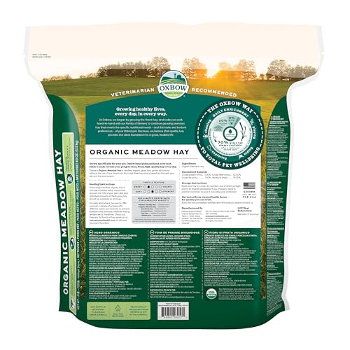 Oxbow Organic Meadow Hay, Guinea Pig & Rabbit Hay, Small Pet Bunny Supplies, All Natural Grass for Guinea Pig, Bunny, Chinchilla & Hamster, Rabbit Supplies for Bunnies, 40 oz Bag