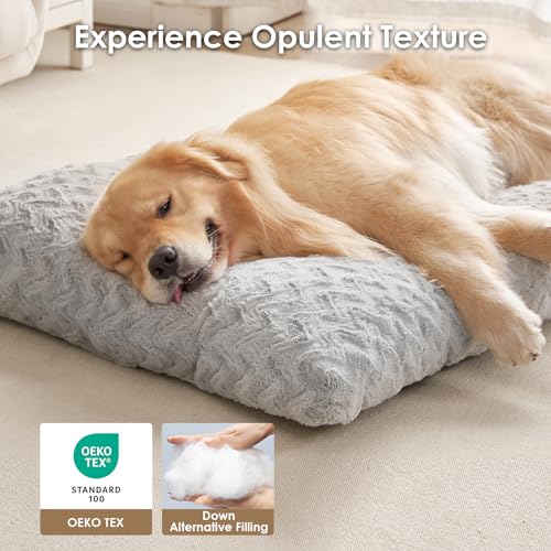 EHEYCIGA Washable Large Dog Bed for Crate 35x23 Inch, Reversible Kennel Pad for Dogs Weight Up to 45 lbs, Plush and Comfy Pet Sleeping Mat, Grey
