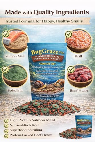 Ramshorn and Mystery Snail Complete Diet Aquarium Snail Food – Calcium-Enriched Sinking Pellets, Wafers & Granules.
