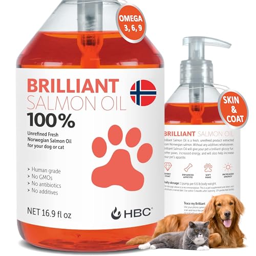 Salmon Oil for Dogs - Healthy Skin & Coat, All Natural Norwegian Fish Oil Food Supplement for Pets, Omega 3 EPA DHA, Ideal for Shedding, Allergy, Itching, Dry Skin, Joint & Bone Health - 16.9 Oz
