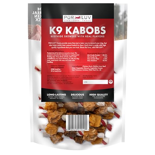 Pur Luv Dog Treats, K9 Kabobs Made with Real Chicken and Duck, 12 Ounces, Dog Snacks, Healthy, Easily Digestible, Long-Lasting, High Protein Treat