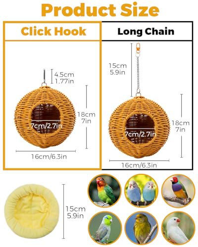Chewproof Steel Frame Bird Nest for Cage, Washable Small Bird Bed Hammock Hideout Lay Eggs Parakeet Nest Sleep, Parakeet Warm Bed House Hut for Lovebird, Canary, Budgie
