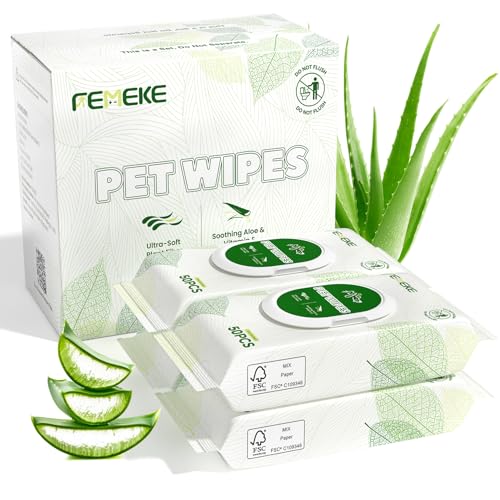 Unscented Dog Wipes & Cat Wipes (4x50 Packs) | Hypoallergenic, pH Balanced for Paws, Body, Eyes & Ears Grooming |All-Natural Plant Fiber Wipes with Aloe & Vitamin E | Pearl Texture