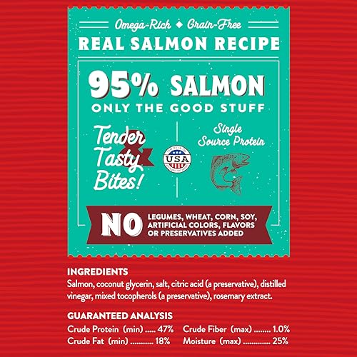 Stella & Chewy's Premium Salmon Jerky Dog Treats - 95% Real Fish Bites for Sensitive Stomachs - Natural Limited Ingredient Treats for Small and Large Dogs - No Grain, Wheat or Soy - 6 oz Bag