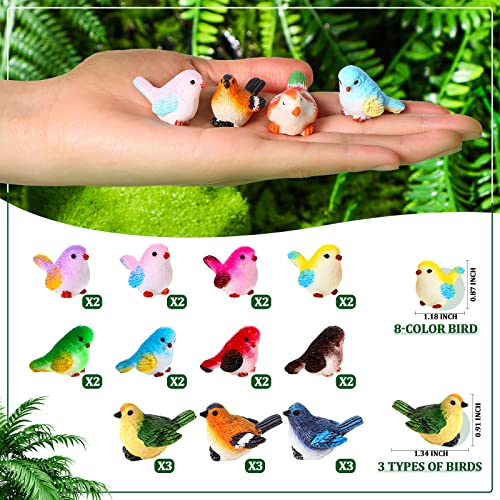 Unittype 25 Pcs Miniature Bird Figurines Animal Figurines Tiny Mini Resin Birds Statues Animal Garden Model for Micro Landscape Home Terrarium Christmas Crafts Decorations