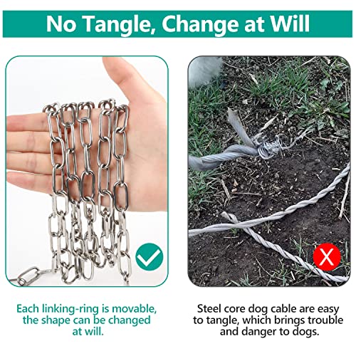 Tresbro Heavy Duty Dog Chains for Outside, 15FT Stainless Steel Tie Out Cable with Swivel Hook for Small Medium Dogs, Metal Chew Proof Pet Runner