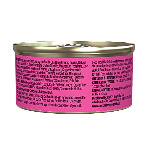 Rawz Natural Premium Pate Canned Cat Wet Food - Made with Real Meat Ingredients No BPA or Gums -3 oz Cans (Case Pack of 18) (Rabbit)