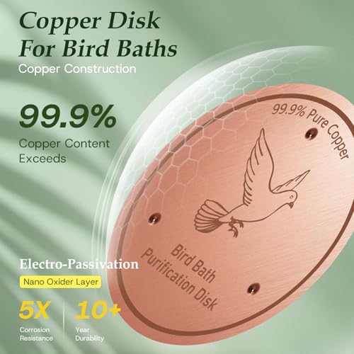 Bird Bath Copper Disk, 0.6mm Reinforced 99.99% Pure Copper Cleaning Disk with Triple-Point Support for Physical Safe Clean Water All-Season, Universal Fit for Outdoor Birdbaths, Bowl