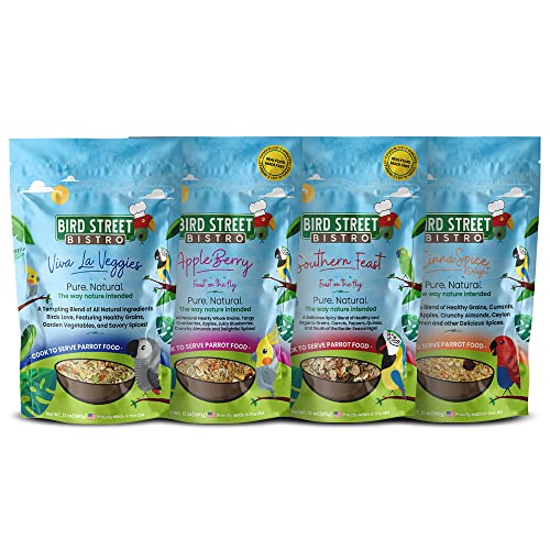 Bird Street Bistro Parrot Food - Parakeet & Cockatiel Food - Cooks in 3-15 min with Natural & Wholesome Grains, Legumes, Non-GMO Fruits, Vegetables & Health Spices
