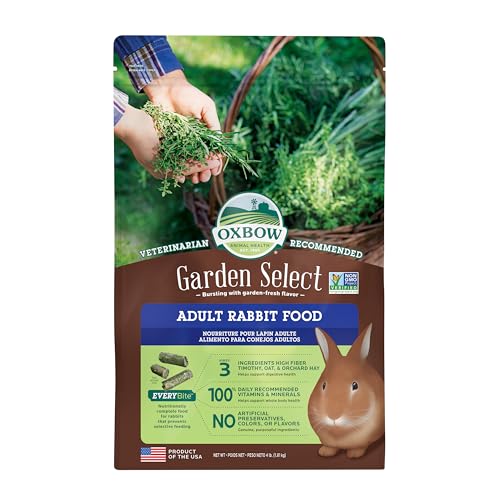 Oxbow Garden Select Rabbit Food, Adult Rabbit, Made with Oxbow Timothy Hay, Vitamin & Mineral Rich Pet Food Pellets, Bunny Supplies, Made in USA, High Fiber, 4 lb Bag