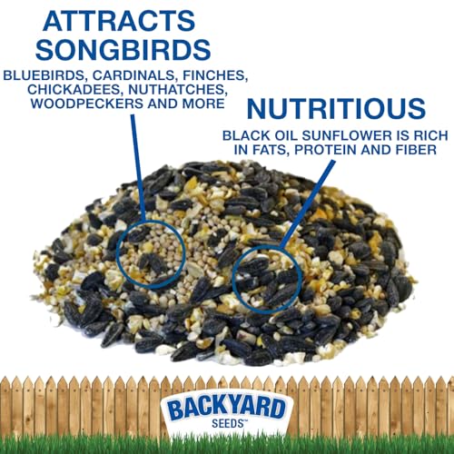 CountryMax Backyard Seeds Songbird Blend Wild Bird Seed – 50 lb Bag – Premium Mix with Sunflower Seeds, Safflower, Peanuts, Millet – Attracts Cardinals, Finches, Chickadees, and More