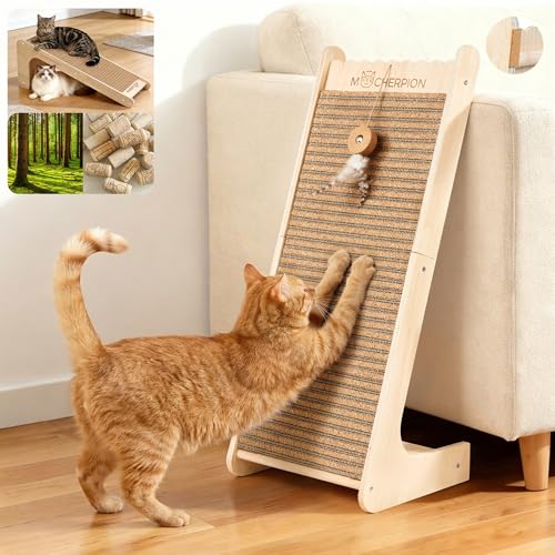 Natural Cork cat Scratching Post-Cat Scratchers- Scratch Pads for Indoor-Cats Scratching Board-cat ramp-cat Scratch Cardboard with Toy,Replaceable use-Eco-Friendly Sustainable-cat Gifts
