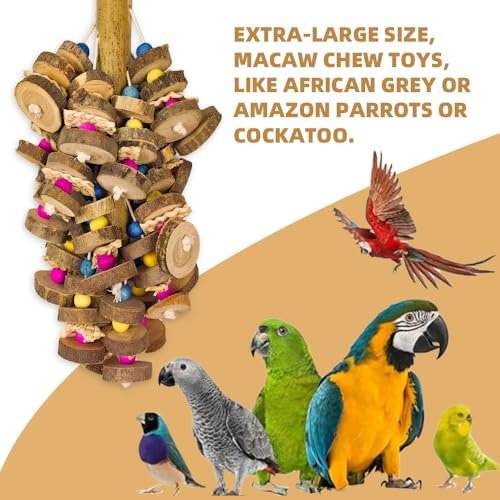 Extra Large Bird Parrot Toys- 19.7 inch Multicolored Natural Wooden Block Parrot Chewing Toy Suggested for Macaws cokatoos, African Grey and a Variety of  Parrots. (Large Size)