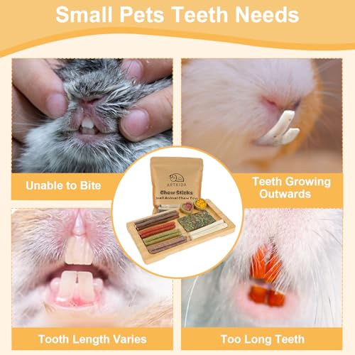 70PCS Rabbit Bunny Guinea Pig Chew Toys Treats, Chinchilla Hamster Chews Toys for Teeth, Timothy Hay Chips Treats Sticks for Rabbit Guinea Pig Chinchilla Hamster Rat