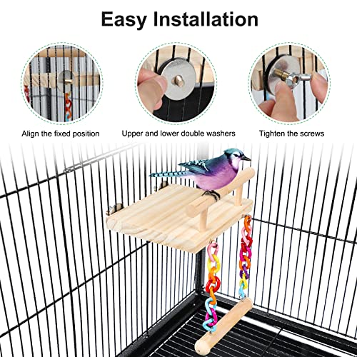 Bird Perches Cage Toys Parrot Wooden Platform Play Gyms Exercise Stands with Acrylic Wood Swing Ferris Wheel Chewing for Animals Green Cheeks, Baby Lovebird, Chinchilla, Hamster Budgie