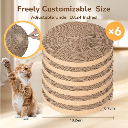6pcs Cat Scratch Pad, Cat Scratcher Cardboard & Cat Scratching Pads - Round Cat Scratcher Refill, 10 Inch Diameter 7/8 Inch Thick cat scratchers for Indoor Cats