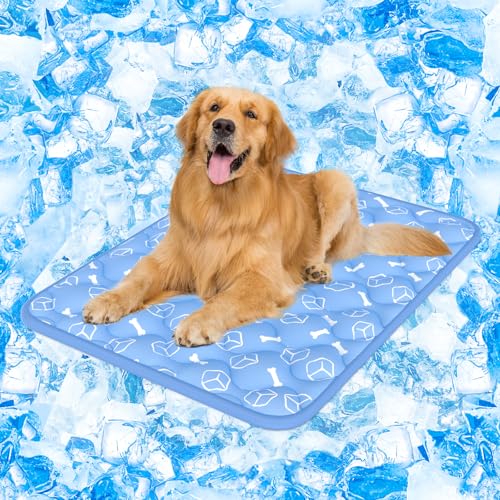 Rywell Dog Cooling Mat 2.0,44 * 32 Thicken Cooling Mat for Extra Large Dog, Internal Waterproof& Endothermic Color Changing Arc-Chill Cool Fiber(QMAX>0.5) for Pet in Summer, Washable, Non-Toxic