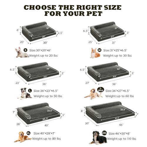 WINDRACING Orthopedic Dog Beds for Large Dogs, XLarge Waterproof Dog Bed with L Bolster Sides, Washable Big Pet Bed with Removable Cover & Non-Slip Bottom, 40 x 28 inch, Gray