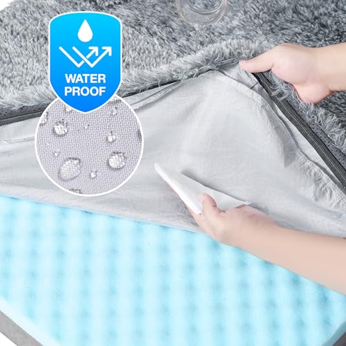 EHEYCIGA Foldable Human Dog Bed, 72"x44"x11" Orthopedic Memory Foam Human Sized Dog Bed, Waterproof Pet Bed for People, Faux Fur Pet Couch for Adult with Non-Slip Bottom, Grey
