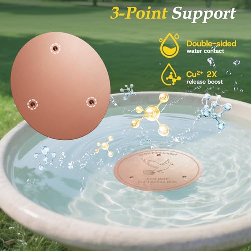 Bird Bath Copper Disk, 0.6mm Reinforced 99.99% Pure Copper Cleaning Disk with Triple-Point Support for Physical Safe Clean Water All-Season, Universal Fit for Outdoor Birdbaths, Bowl