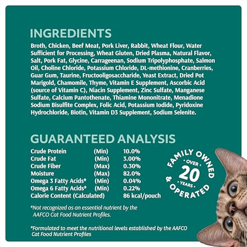 Optimeal Grain-Free Wet Cat Food Pouches – Beef & Rabbit in Savory Gravy, High Protein & Moisture-Rich Tender Morsels, Indoor Adult Cat Food Wet with Natural European Ingredients, 3 oz (Pack of 12)