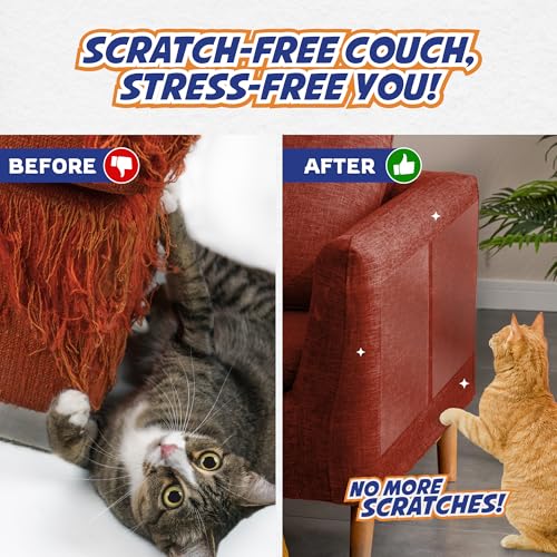 12 Pack Cat Scratch Furniture Protector Tape Sheets – Double-Sided Sticky Training (5 XL, 5 Large, 2 Medium) – Anti-Scratch Couch & Sofa Guard – Clear – Not for Leather, Velvet, Microfiber