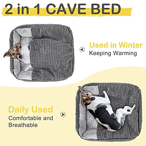 GASUR Dog Beds for Small Medium Large Dogs with Cover Cave, Rectangle Hooded Dog Puppy Bed with Blanket, Cozy Anti-Anxiety Cat Beds for Indoor Cats, Anti-Slip Bottom and Machine Washable (20", Grey)