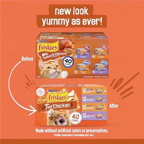 Purina Friskies Wet Cat Food Gravy Variety Pack, TurChicken Extra Gravy Chunky, Meaty Bits and  Filets - (Pack of 40) 5.5 oz. Cans
