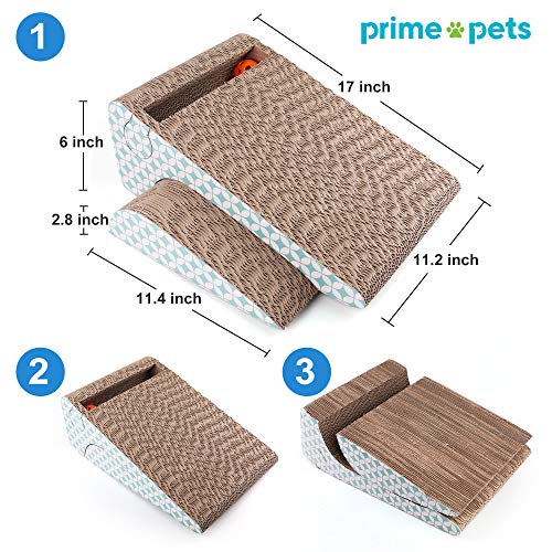 Pets Cat Scratcher Cardboard with Catnip, Removable Cat Scratching Pad with Ball, 2-in-1 Corrugated Cat Scratch Lounge Sofa Refill