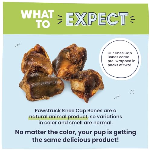 Pawstruck Natural Knee Cap Dog Bones - Treats for Aggressive Chewers, Low Fat & High Protein Chews, Beef Flavor, Long-Lasting Rawhide Alternatives