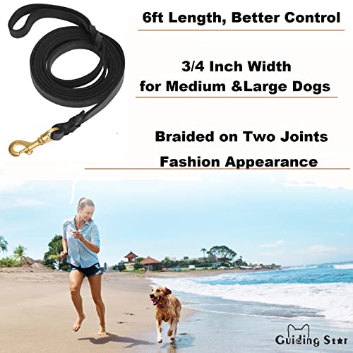 Guiding Star Leather Dog Leash 6ft, Dog Leashes for Large Dogs Heavy Duty, Soft Braided Handmade Leather Training Leash for Large & Medium Dogs