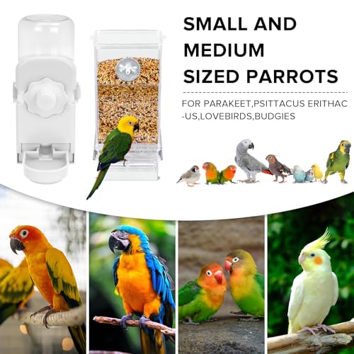 No Mess Bird Feeder Water Dispenser Set, Parakeet Cage Accessories, Bird Feeder and Waterers in Cage for Cockatiels, Finches, Lovebirds, Budgies, Canaries