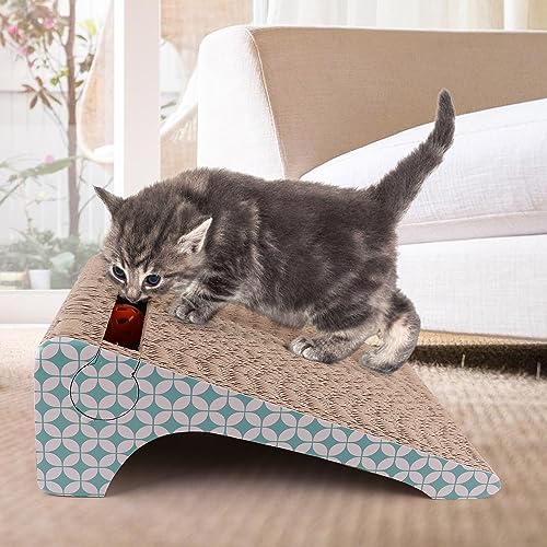 Pets Cat Scratcher Cardboard with Catnip, Removable Cat Scratching Pad with Ball, 2-in-1 Corrugated Cat Scratch Lounge Sofa Refill