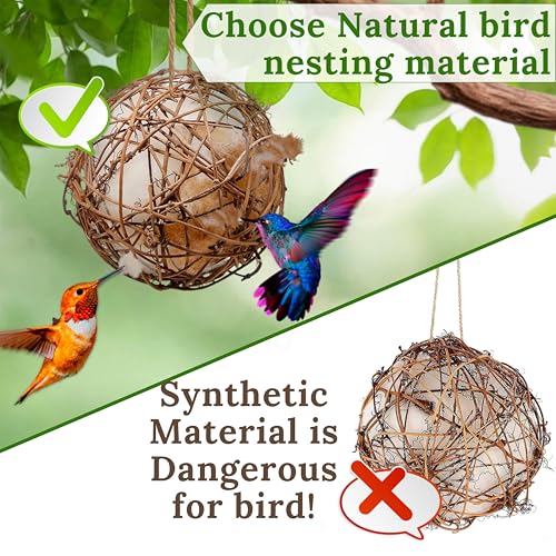 Hummingbird Nesters - Bird Nesting Material Holder for Wild Birds Wrens Finches - Refillable Outdoor Bird Nesting Station to Build a Nest (3 Balls)