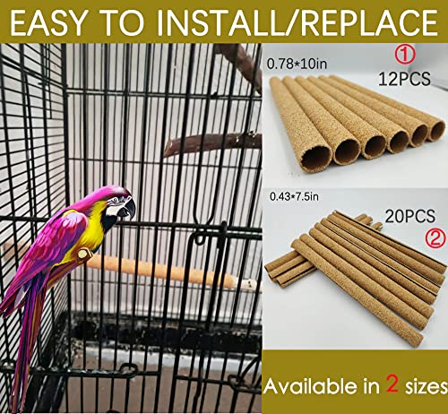 20Pcs Sand Perch Covers for Bird - Bird Perchs Covers 7.5" Long x 3/8" Diameter Bird perches for Parakeets, Lovebirds, Parrotlets, Canaries and Other Small Birds (Yellow, 20pcs 7.5" x 0.43")