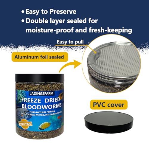 JADINGSFRAM Blood Worms Fish Food 3.5 oz, Freeze Dried Bloodworms for Fish, Bloodworms Fish Food for Freshwater Saltwater Tropical Fish Betta Cichlid Goldfish Guppy Turtle (3.5 OZ)