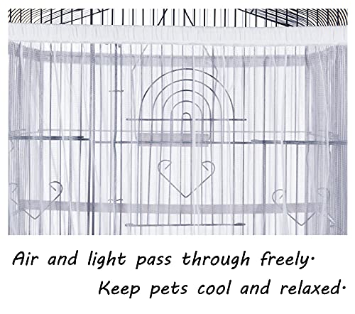 Tamu style Bird Cage Seed Catcher, Large, Stretchy Form Fitting Mesh Skirt Cover for Parrot Enclosures, Light and Breathable Fabric, Prevent Scatter and Mess, Reusable, Adjustable, Lightweight, White