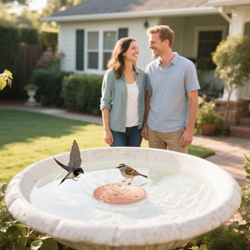 Bird Bath Copper Disk, 0.6mm Reinforced 99.99% Pure Copper Cleaning Disk with Triple-Point Support for Physical Safe Clean Water All-Season, Universal Fit for Outdoor Birdbaths, Bowl