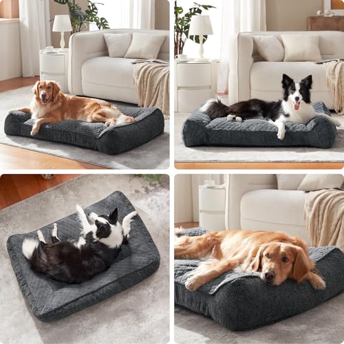 JOEJOY XL Orthopedic Dog Beds Large Sized Dog, Extra Thick Supportive Big Dogs Couch Bed with Sides, Ultra Soft Pet Bed Sofa for Large Dogs, Grey, 42''x30''