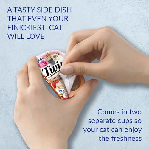 INABA Twins for Cats, Shredded Chicken & Broth Gelée Side Dish/Topper Cups with Green Tea Extract, 1.23 Ounces per Serving, 16 Servings, Chicken